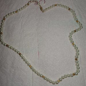 Faux Pearl Gold Spacer Silver Clasp Necklace
